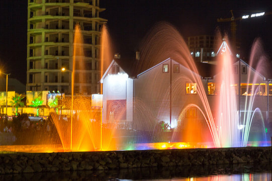 Light and music fountain. Capital of Adjara - Batumi at night