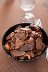 Fried duck hearts