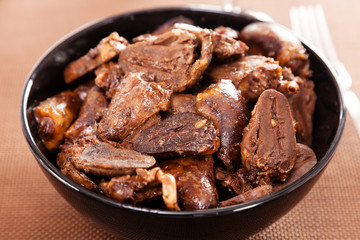 Fried duck hearts