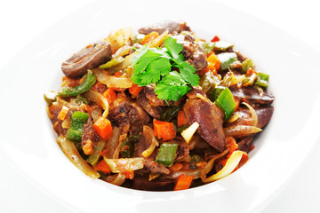 Duck hearts stew vegetables