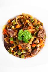Duck hearts stew vegetables