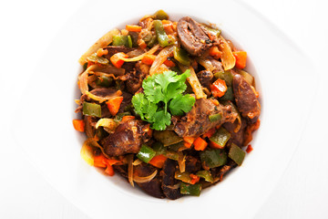 Duck hearts stew vegetables