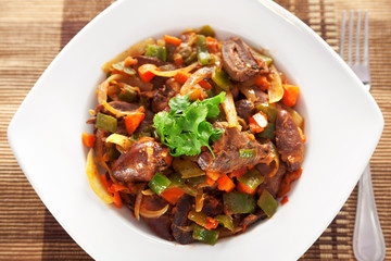 Duck hearts stew vegetables