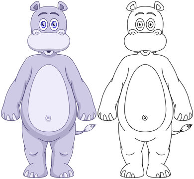 Cute Humanoid Hippo With Lineart