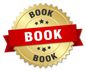 book 3d gold badge with red ribbon