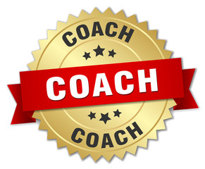 coach 3d gold badge with red ribbon