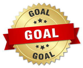 goal 3d gold badge with red ribbon