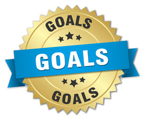 goals 3d gold badge with blue ribbon