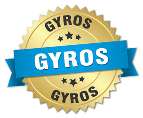 gyros 3d gold badge with blue ribbon