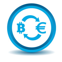 Bitcoin-euro exchange icon, blue, 3D