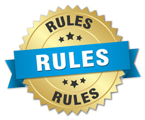 rules 3d gold badge with blue ribbon