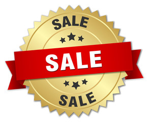 sale 3d gold badge with red ribbon