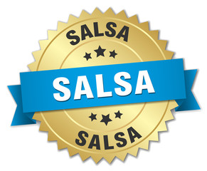 salsa 3d gold badge with blue ribbon