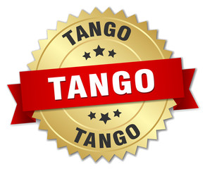 tango 3d gold badge with red ribbon
