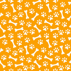 Animal seamless  pattern of paw footprint and bone - 89942775