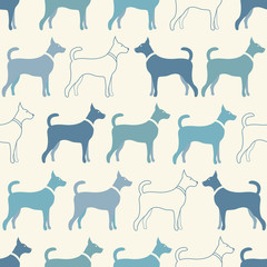 Cute doodle seamless  pattern of dog silhouettes