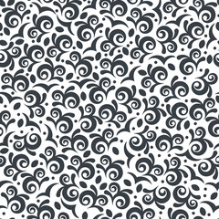 Vector seamless vintage floral pattern. Black and white colors a
