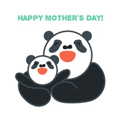Sticker, card with happy mother and child panda