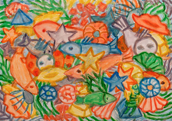 Fototapeta na wymiar Underwater world abstract painting