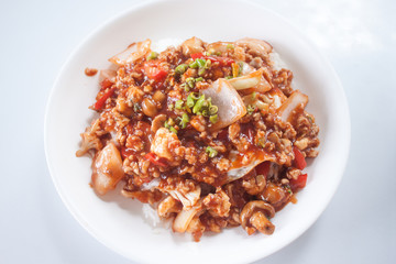 Rice, eggs, topped bombs