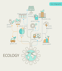 Flat linear Infographic Eco concept. Tree with earth, nature, green, recycling, bicycle, car and home icon. Outline concept.Vector Illustration.