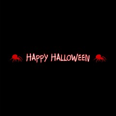 Halloween greeting with the word Happy Halloween with a red spider on the side on a black background