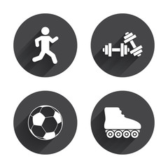Football ball, Roller skates, Running icons.