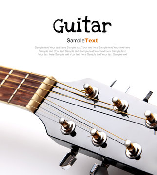 Acoustic guitar head on white background
