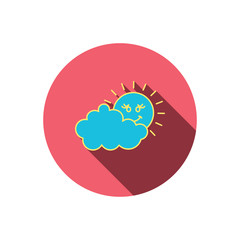 Cloudy day with sun icon. Overcast weather sign.