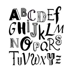 Vector illustration with hand drawn alphabet.