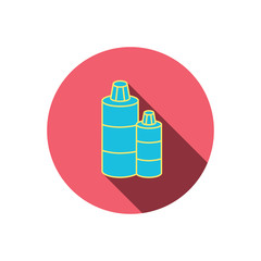 Shampoo bottles icon. Liquid soap sign.