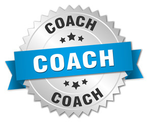 coach 3d silver badge with blue ribbon