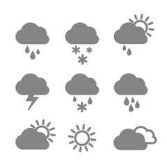 Set of weather icons. Sunny, rainy, cloudy. Changes in the weather.