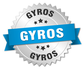 gyros 3d silver badge with blue ribbon