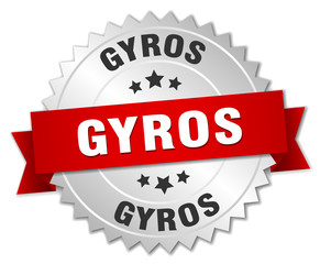 gyros 3d silver badge with red ribbon