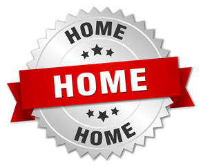 home 3d silver badge with red ribbon