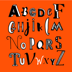 Vector illustration with hand drawn alphabet.