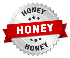 honey 3d silver badge with red ribbon