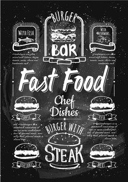 Fast Food menu on the black chalkboard.
