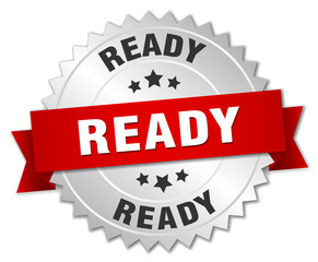 ready 3d silver badge with red ribbon