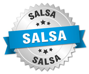 salsa 3d silver badge with blue ribbon
