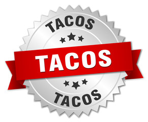 tacos 3d silver badge with red ribbon