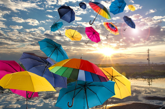 Lebensfreude: Windiger Herbsttag mit bunten Regenschirmen :)