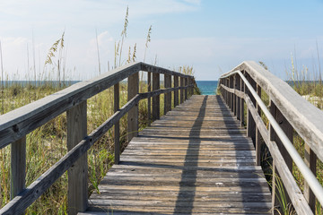 Rustic Wood Beach Boardwalk through Sand Dunes