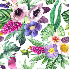 Fototapeta premium Vector illustration with watercolor flowers.