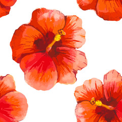 Vector illustration with red chinese hibiscus. 