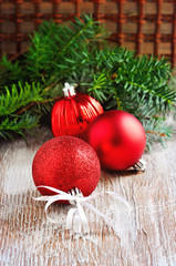 Christmas ornaments, red balls, holiday season, selective focus