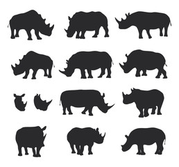 Vector black rhino silhouettes