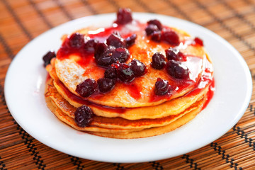 Pancakes with blueberry jam