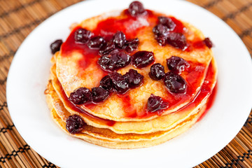Pancakes with blueberry jam